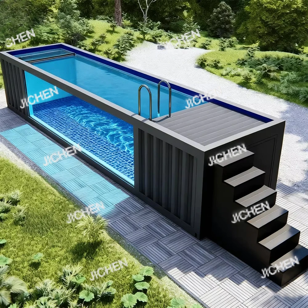 Contenedor de fibra de vidrio para exteriores, precio personalizado JC, piscina de contenedores de envío de círculo pequeño prefabricado de 20 pies y 40 pies