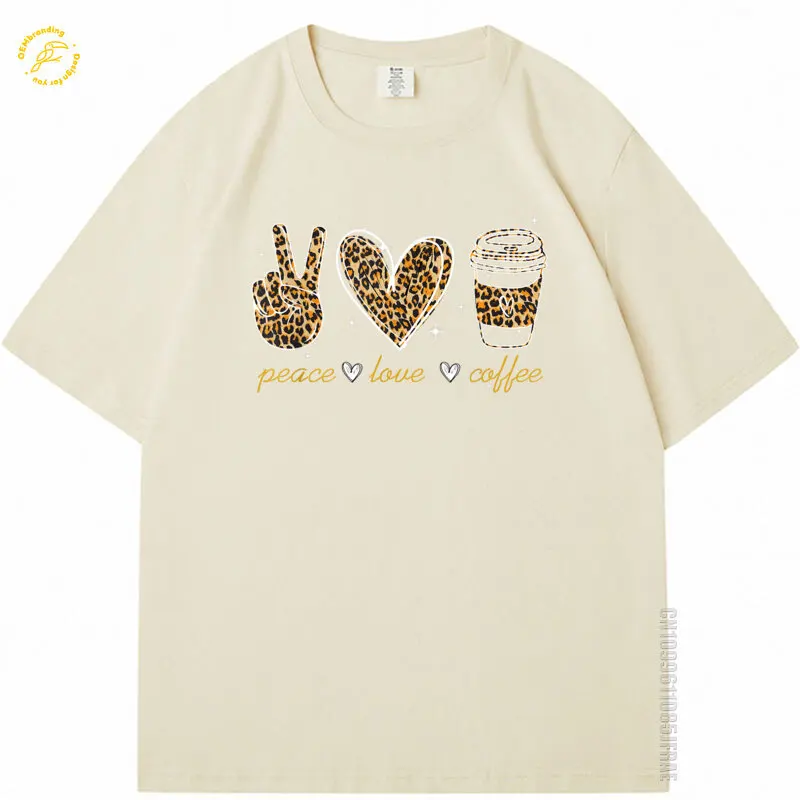 ليوبارد السلام الحب عشاق القهوة الهبي الهدايا المتضخم تي شيرت الرجال تي شيرت كيتي التي شيرت الفاخرة مصمم الملابس قصيرة الأكمام