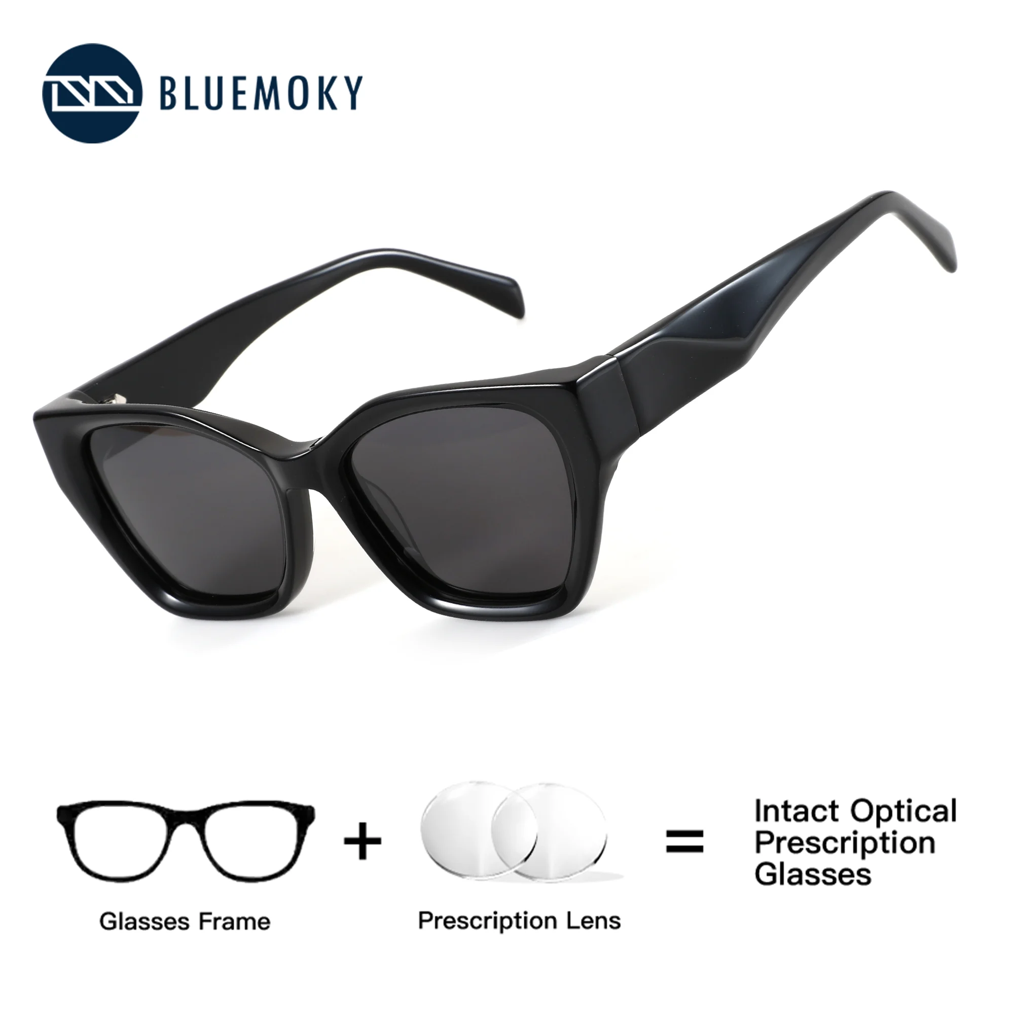 

BLUEMOKY Women Acetate Butterfly Square Vision Prescription Sunglasses,Progressive UV400 Protection Polarized Myopia Correction