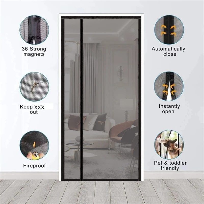 

Side Open Magic Self-adhesive Magnetic Curtain Door Screen Mosquito Net Custom Fly Insect Anti-mosquito Invisible Mesh Summer