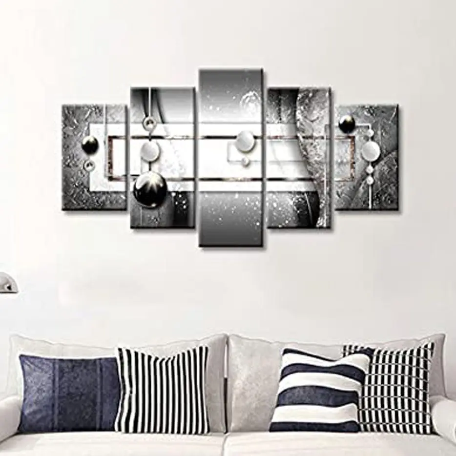 No Framed Canvas 5Pieces Grey Symmetry Black and White Wall Art Posters Pictures for Living Room Bedroom Home Decor Paintings