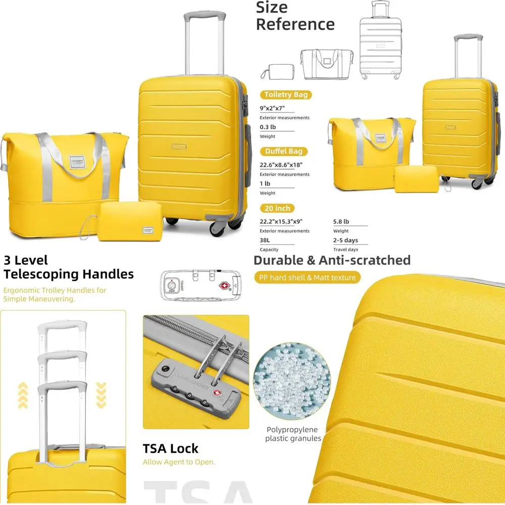 Women's 3-Piece Hard Shell Carry-On Luggage Set, 20 Inch Airline Approved Spinner Suitcase, 22x14x9 Inches with Long Tail Keywor