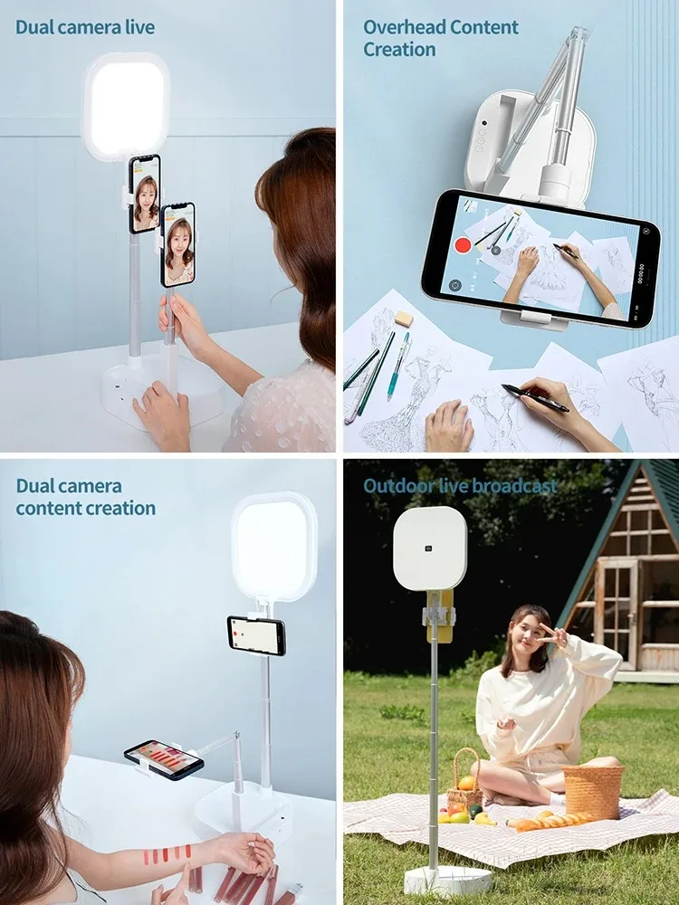 حامل هاتف قابل للطي حامل محمول مع LED Selfie Live Light حامل الهاتف المحمول مع حامل مصباح ملء عن بعد حامل جوّال بلاستيكي Ove