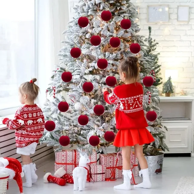 30/1PCS Wine Red Christmas Ball Velvet Round Christmas Balls Xmas Tree Ornaments Ball Hanging Pendants New Year Party Decoration 4 30/1PCS Wine Red Christmas Ball Velvet Round Christmas Balls Xmas Tree Ornaments Ball Hanging Pendants New Year Party Decoration 4