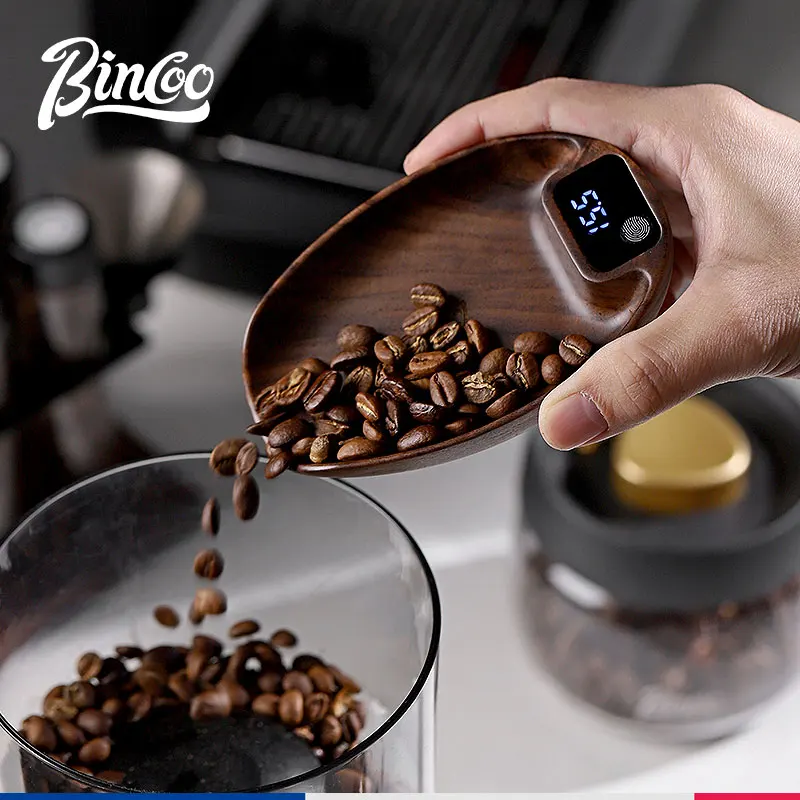 

BINCOO Electronic Scale Bean Tray Espresso LED Weighing 0.1g Natural Walnut Wood Coffee Bean Scale High Precision Measures