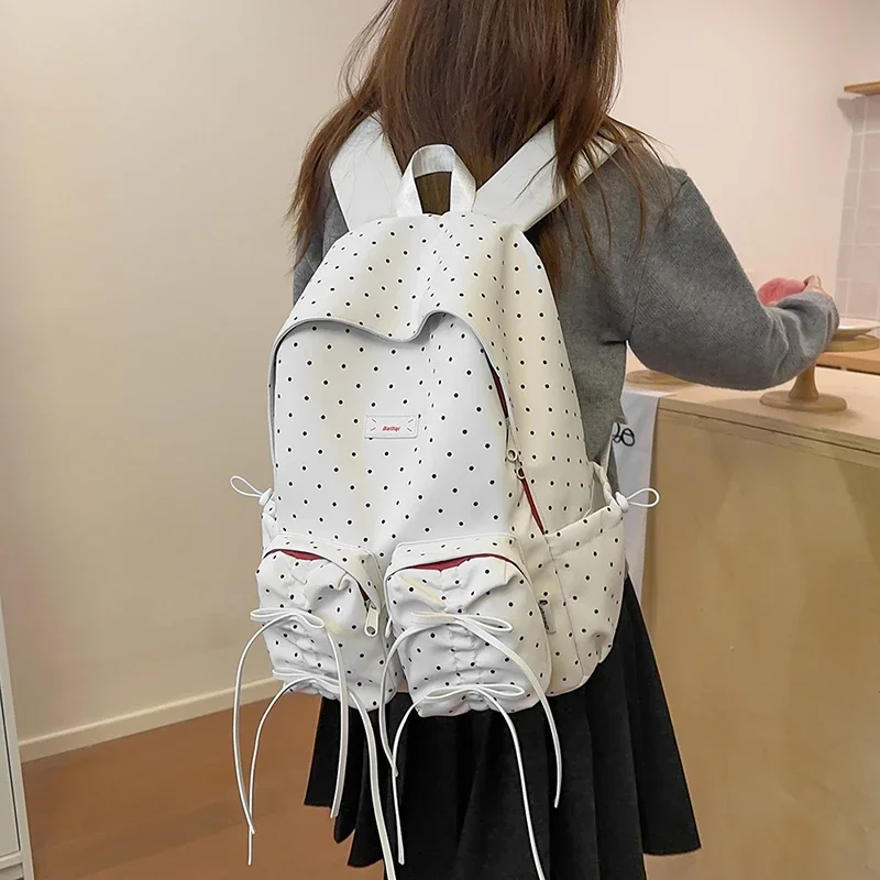 Nylon Large Capacity Student Backpacks Bow Dots Fashion 2025 Brand Women's Bags Commuting Little Fresh School Bags Mochila