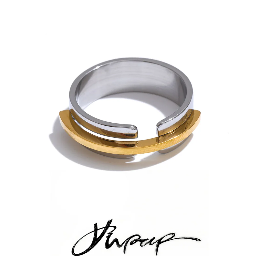 Yhpup Size 678 Stainless Steel Minimalist Double Color Ring Metal Daily Waterproof Fashion Finger Jewelry 2026