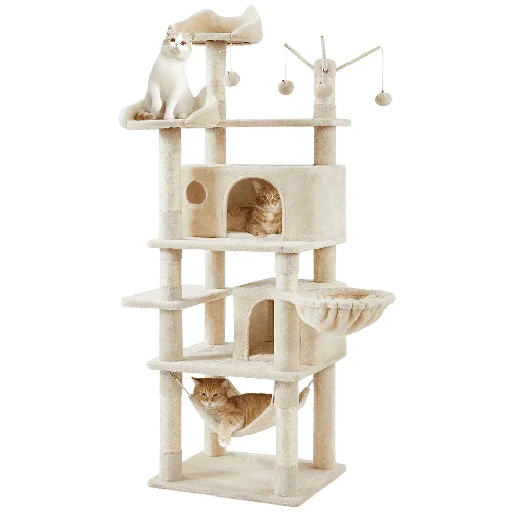

Scratch Tree for Cats Large Multi-Level Cat Tree With 2 Cat Condos for Indoor Cats Beige Scratching Post Climbing
