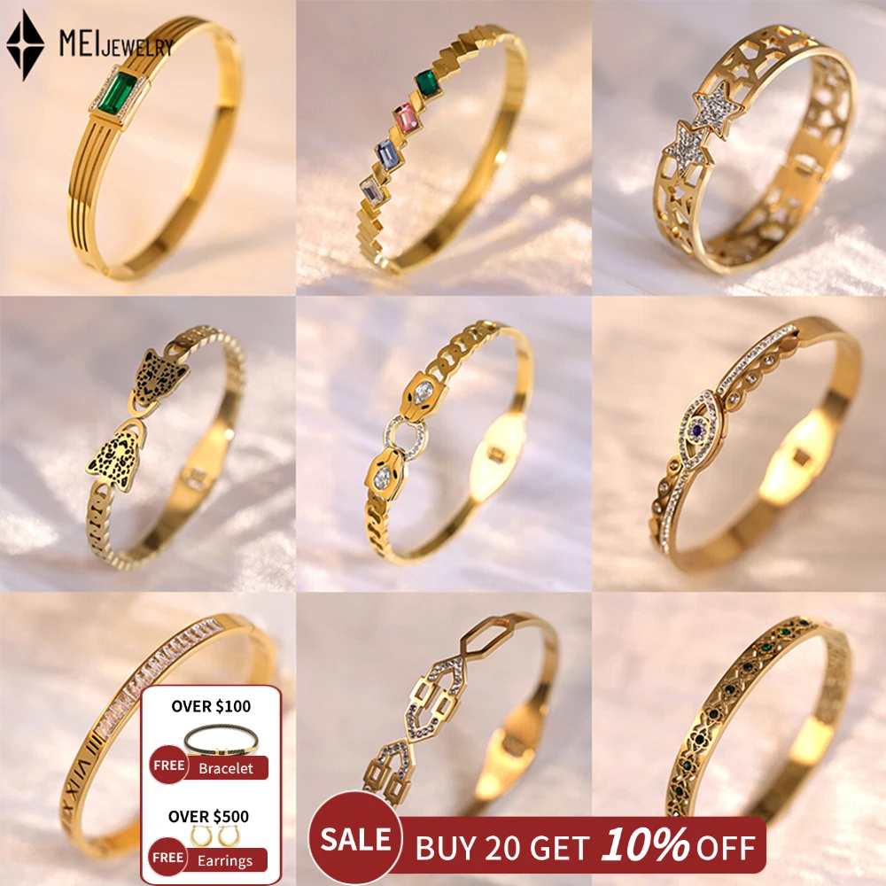 Women Jewelry Electroplated Cubic Zirconia Angular Double Leopard Head Eyes Square Roman Letter Stainless Steel Bracelet ﻿