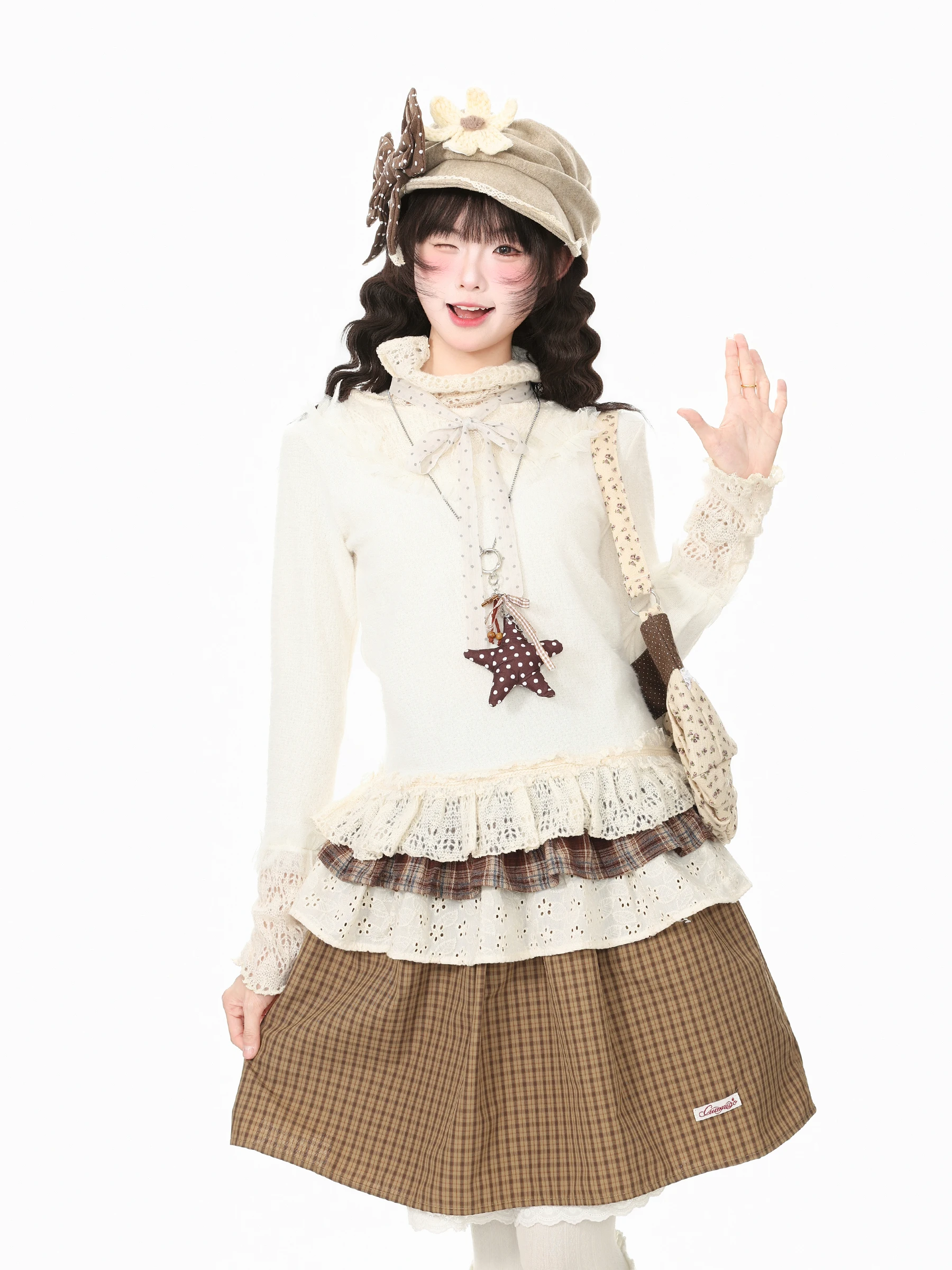 Languid Park Blue Ghost Lace Trim Vest Top And Bottom Set Women's Fashion Casual Wear Autumn Season Polyester Fabric