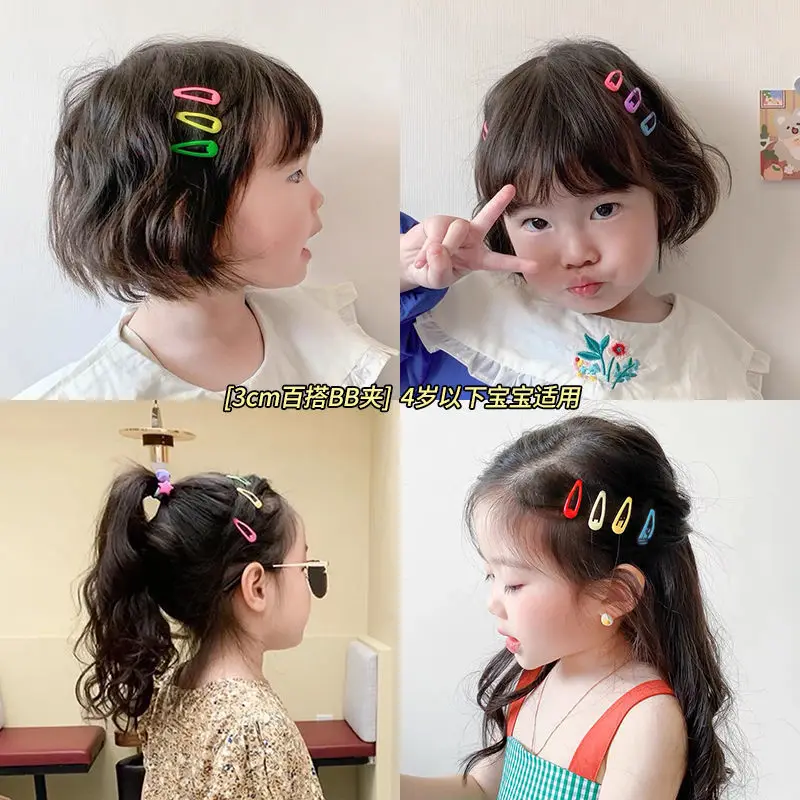 50pcs/Plastic box 3cm Children Cute Colorful Waterdrop Shape BB Hair Clips Kids Headwear Girls Lovely Hairpins Hair Accessories