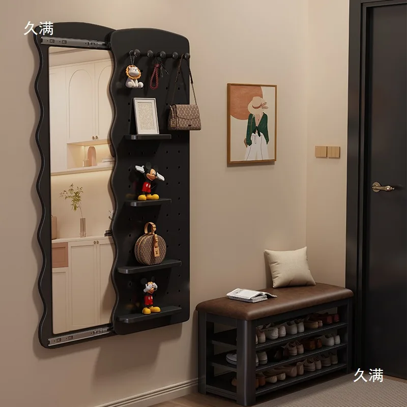 Invisible full-length mirror push-pull closed hidden full-body mirror attached to the wall can block wall-mounted hole board