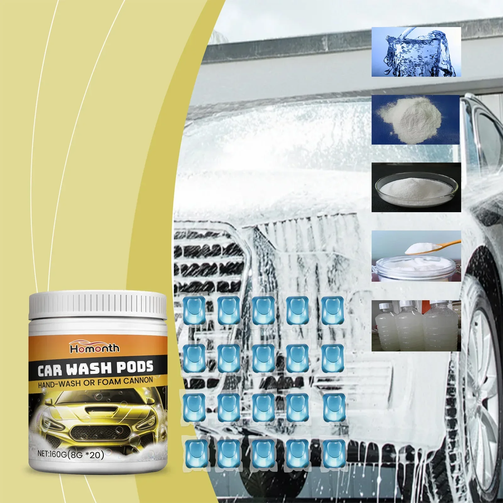 Dissolvable Car Wash Pods, seguro de usar, super-concentrado carro Shampoo, adequado para motos de limpeza