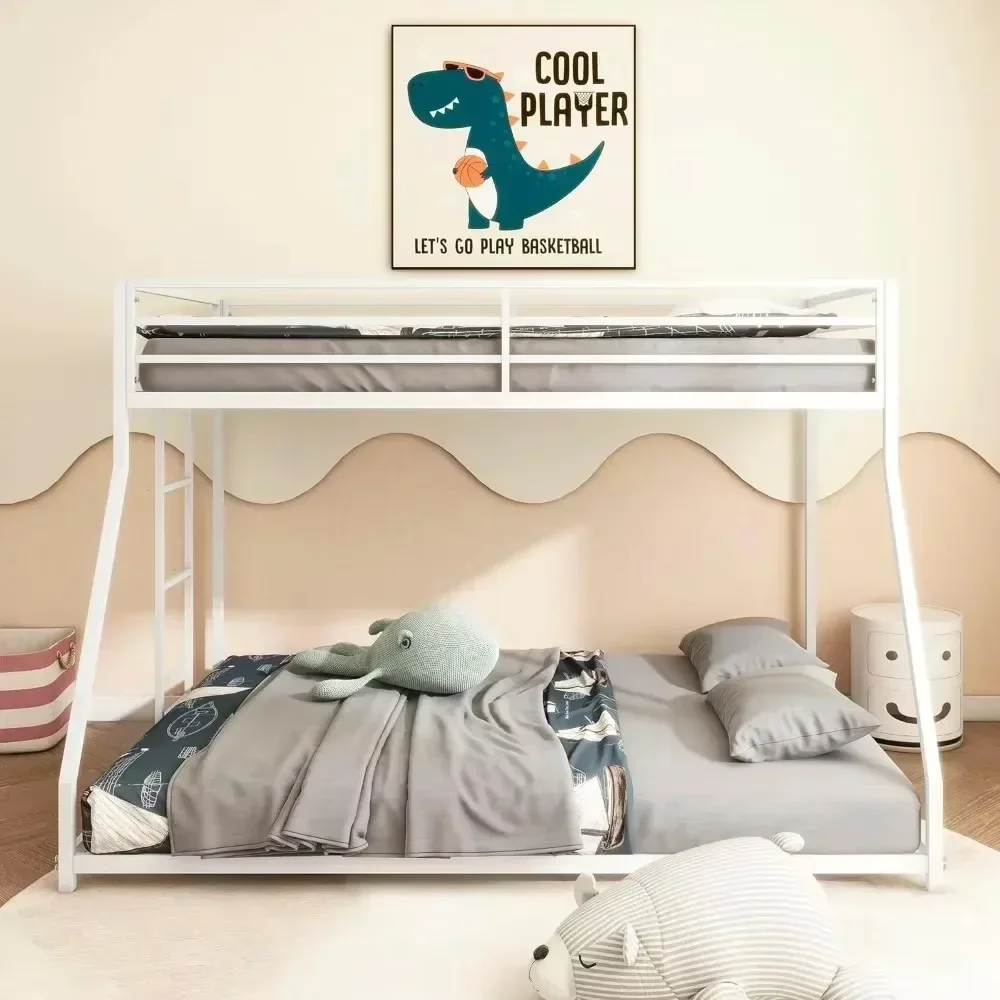 Bunk Beds, Metal Bunk Bed, Twin Over Full Size Beds with Sturdy Guard Rail & Removable Ladder, Space-Saving/Noise-Free, Beds