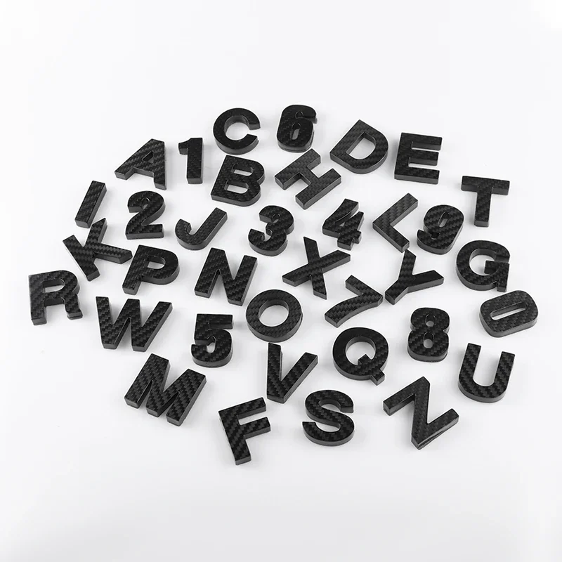 40MM 3D DIY Real Carbon Fiber Sticker Alphabet Emblem Sticker Numbers Chrome Labeling Car Sticker Digital Badge Accessories