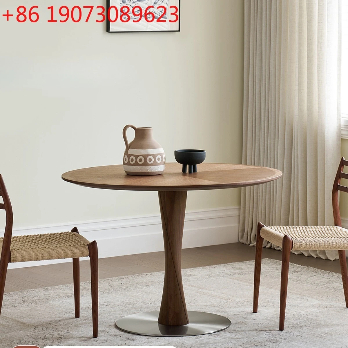 

North American walnut solid wood round dining table Nordic household small apartment round table