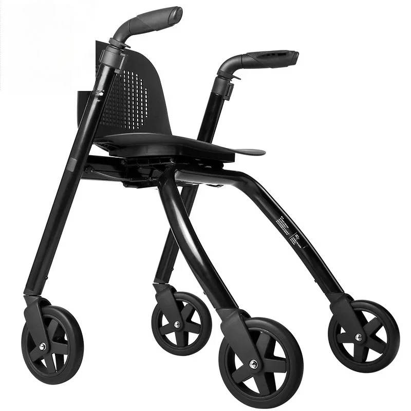 Elderly Walking Aid Wheeled Elderly Crutch Stool Walking Aid Trolley Lightweight Folding