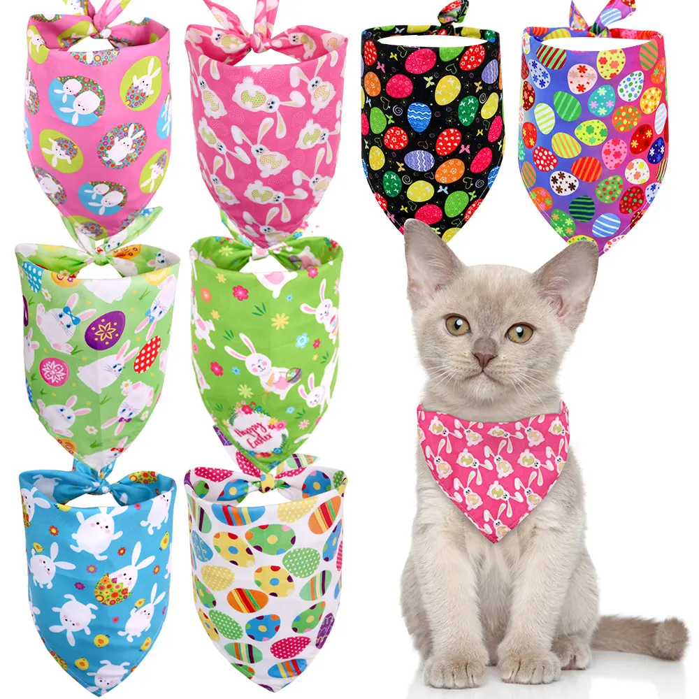 5PCS Dog Easter Scarf Adjustable Pet Dog Bandanas Cartoon Rabbit Eggs Print Spring Pet Triangular Scarf For Dogs Supplies S/M