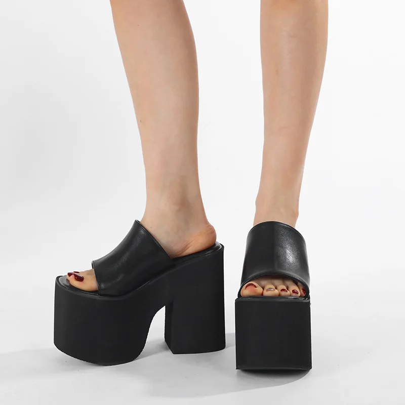 2026 Summer Plus Size Patent Leather Rivet Wedges Platform Slippers Women Super High Heel Sandals Woman Thick Bottom Shoes