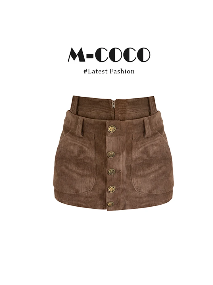Caramel Velvet Half-length Single-buttoned Wrap-around Women's Skirt High-waist Slimming Short Skirt Fashion Design