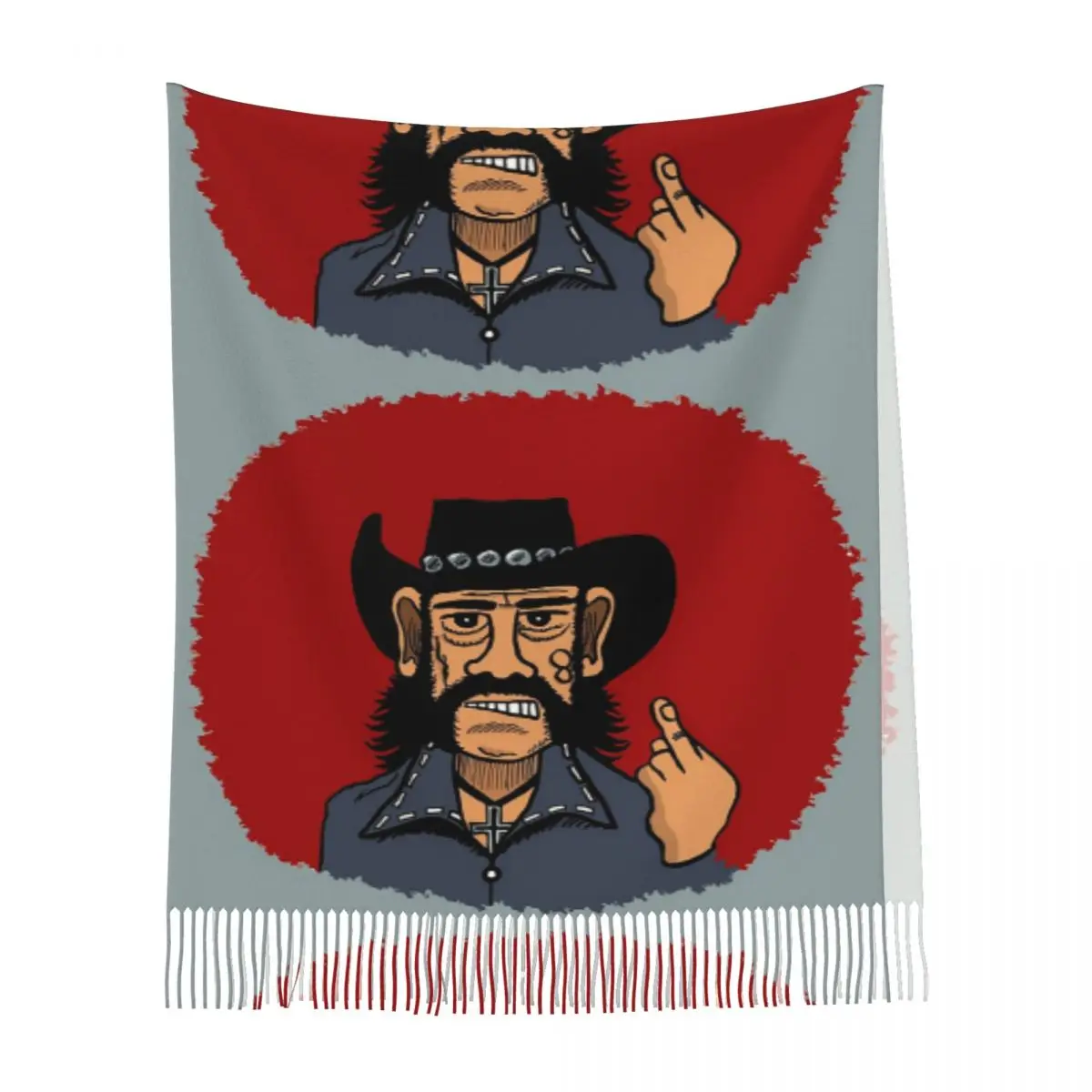 صورة مرسومة من روك ستار Lemmy وشاح شرابة الأوشحة للنساء شالات دافئة ناعمة ويلتف شال طويل الخريف والشتاء