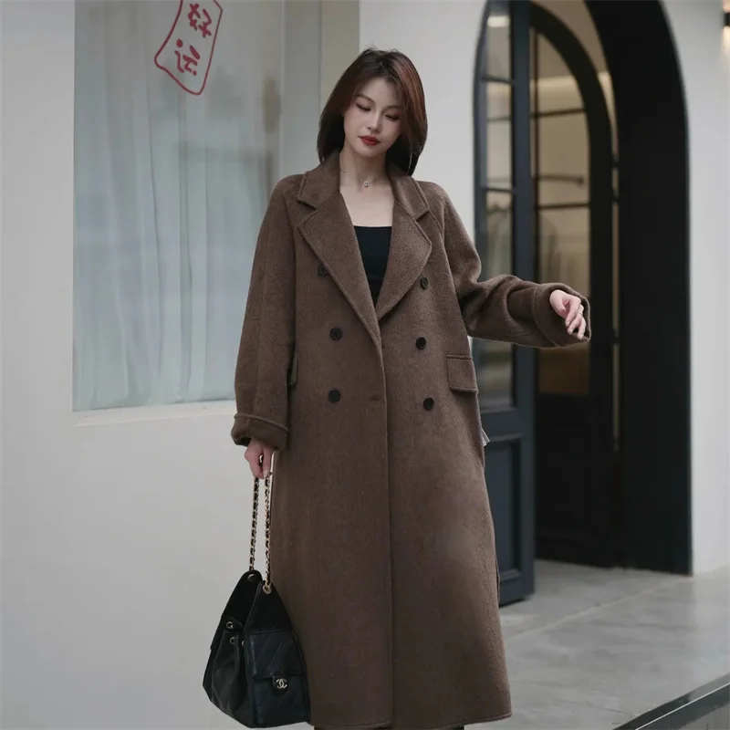 Woolen Coat Women's Loose Mid-Length Hepburn Style Autumn Winter New Korean Version Wool Blend Outerwear