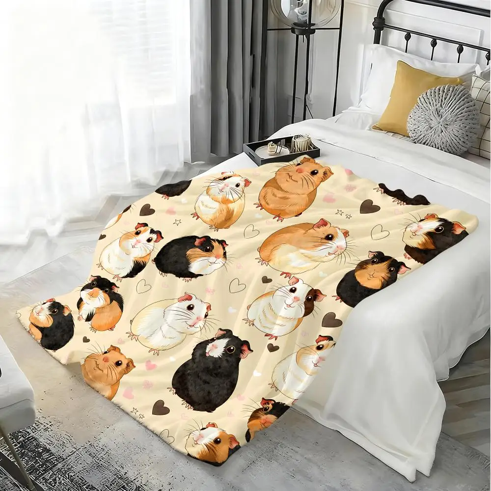 Fluffy Hamster Set Throw Lightweight 240g Flannel Blanket Soft Skin-friendly for Summer Cooling