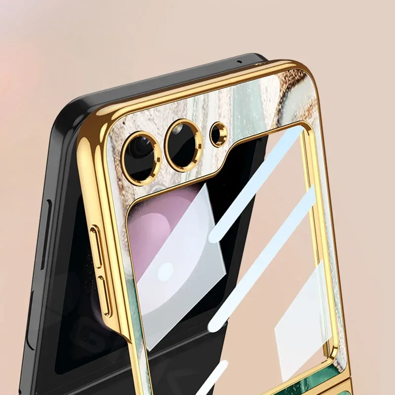 GKK Original Case For Samsung Galaxy Z Flip 5 Painted Glass Plating Case Outer Screen Glass Hard Cover For Galaxy Z Flip5 4 Case