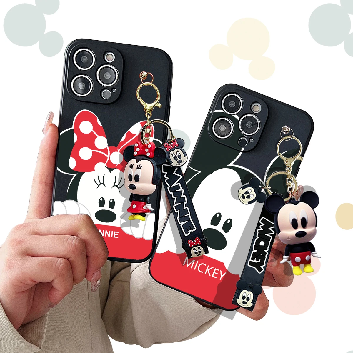 For Motorola Moto Edge 50 30 E22 32 20 G24 G 14 84 G Style 13 53 73 22 32 42 52 62 72 Couple Minnie Case With Keychain