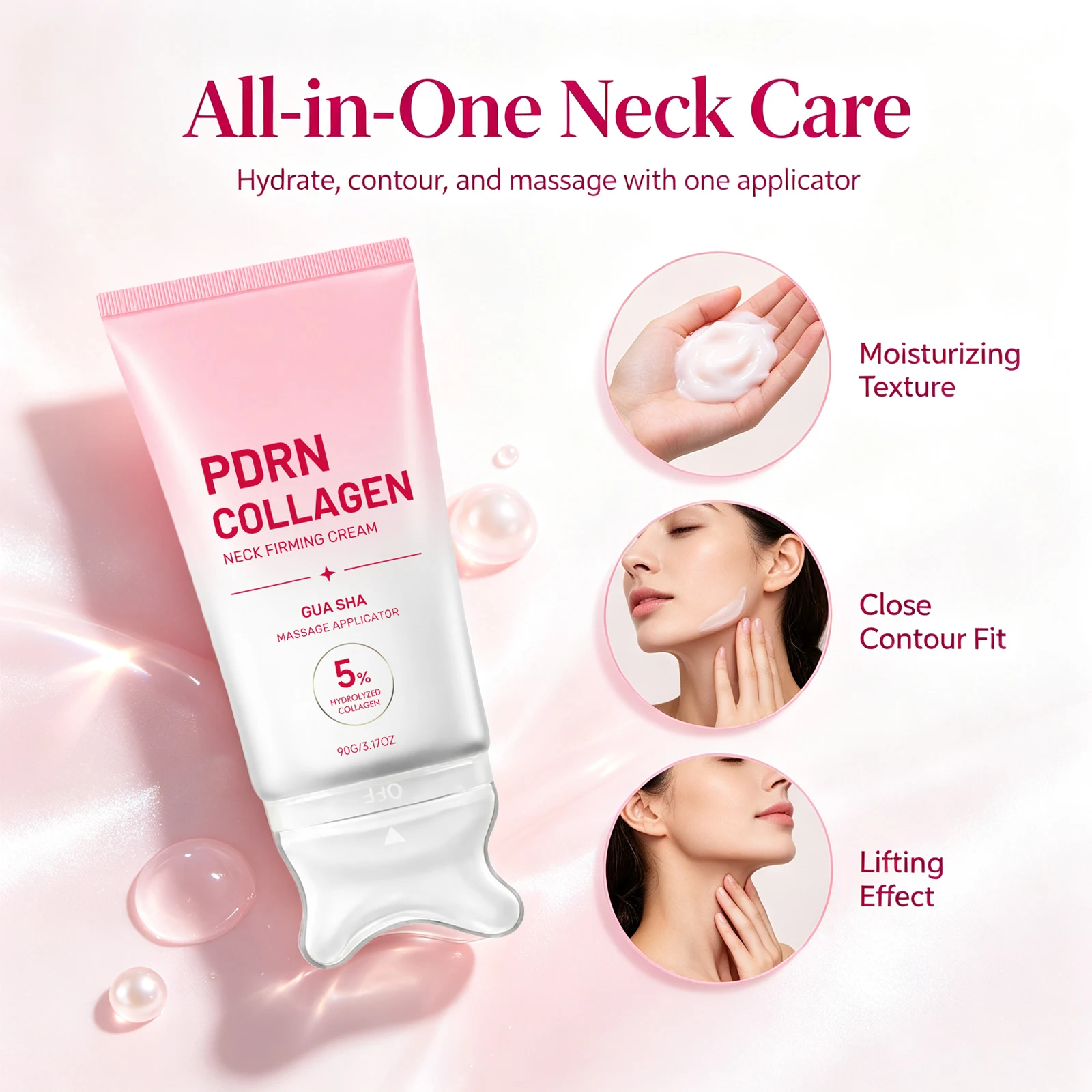 Instant Lifting Neck Gua Sha Cream PDRN Collagen Brighten Anti-Wrinkle Sculpting Double Chin Contour Firming Neck Jawline Cream