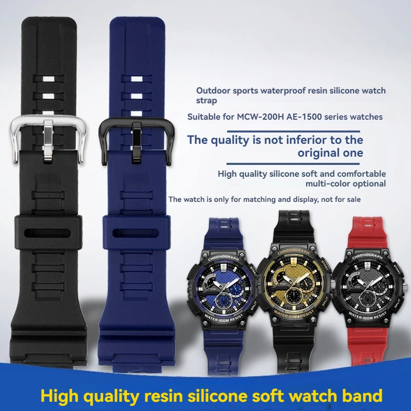 Para correa de reloj deportivo Casio: correa de repuesto de silicona de resina para MCW-200H, AE-1400, AE1500WH, AEQ-110W, AQ-S810W, W735H/736H