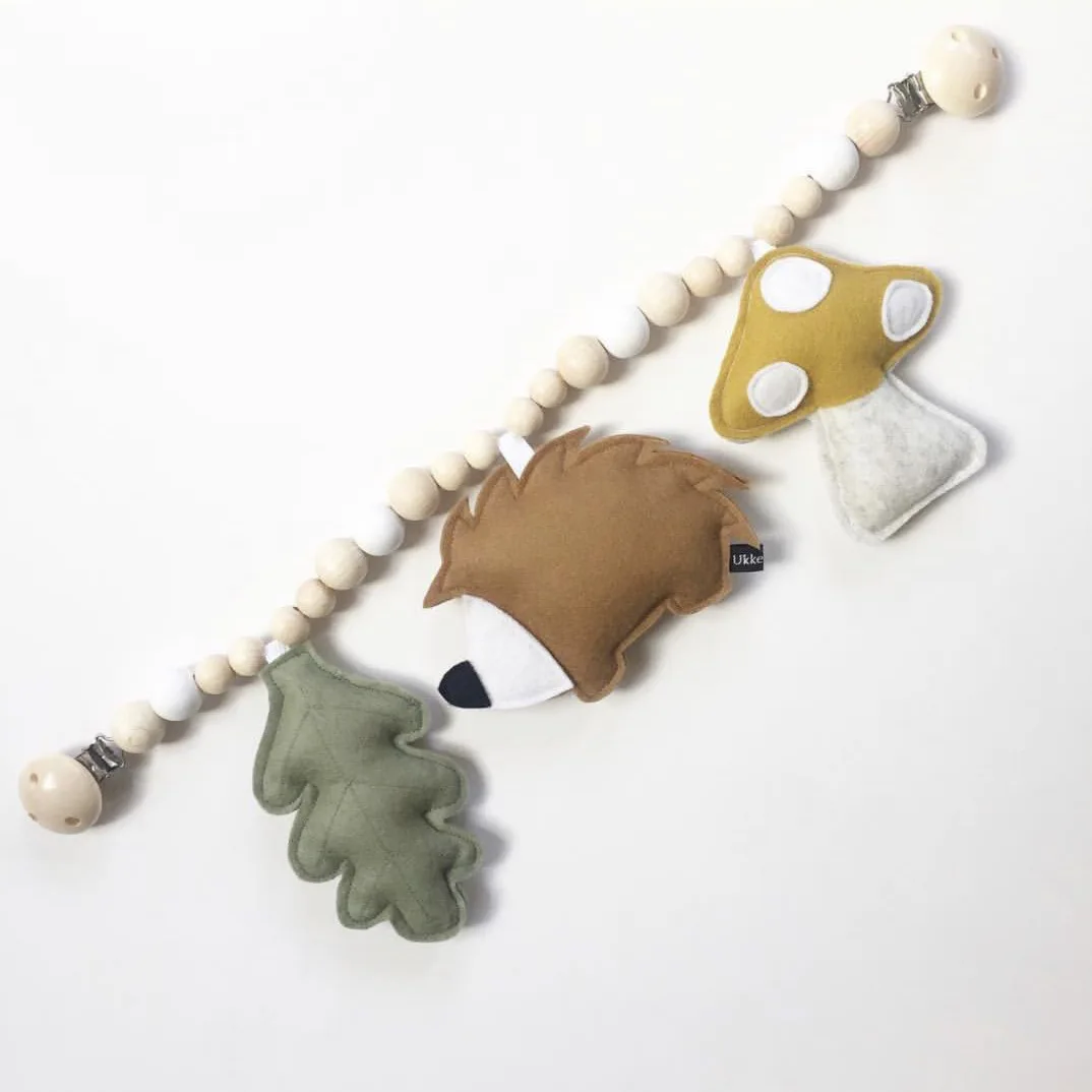 Baby Toy Wooden Pram Clip Baby Mobile Pram Plush Bead Pacifier Chain Chewable Rattle Baby Wooden Teether Necklace Teething Beads