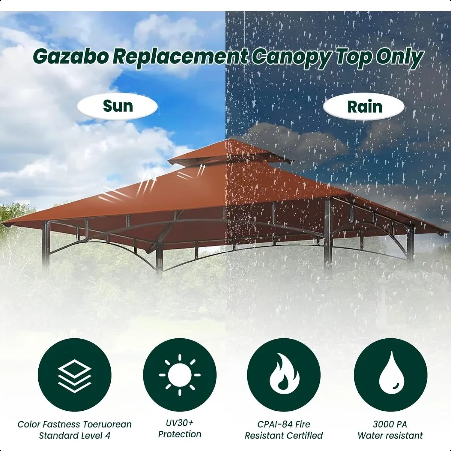 그릴 가제보 교체용 캐노피 지붕 5피트 x 8피트 야외 바베큐 가제보 캐노피 상단 커버 이중 레이어 그릴 보호 커버 (내구성 포함)