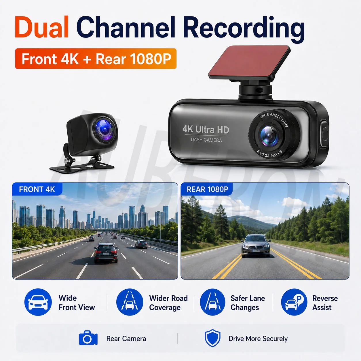 4K Ultra HD+1080P Dual Lens Dash Cam WiFi APP Control  Mini Car DVR Night Vision Car Video Recorder G-sensor Loop Recording