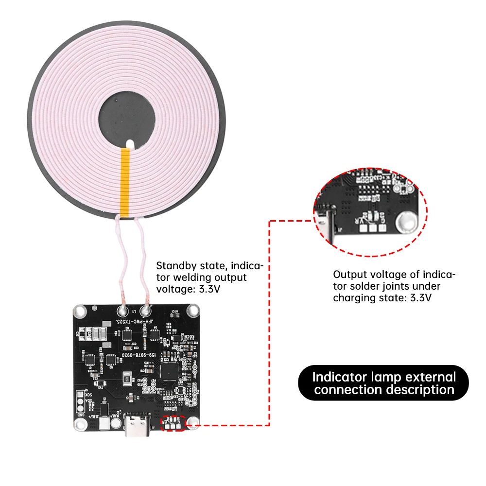 DC 12V 15W High Power Wireless Charger Module 14MM Long-Distance Wireless Charging Motherboard DIY Wireless Charger QI Coil