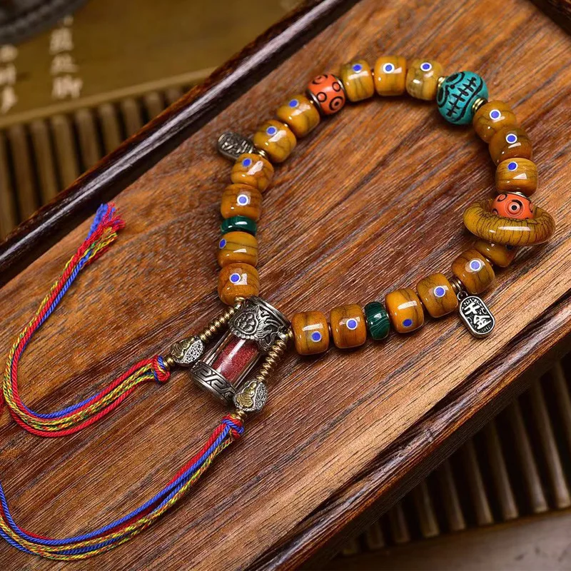 Backflow yak bone lapis lazuli inlaid beads single-wrap bracelet silver niche a statue of pendant Buddha B