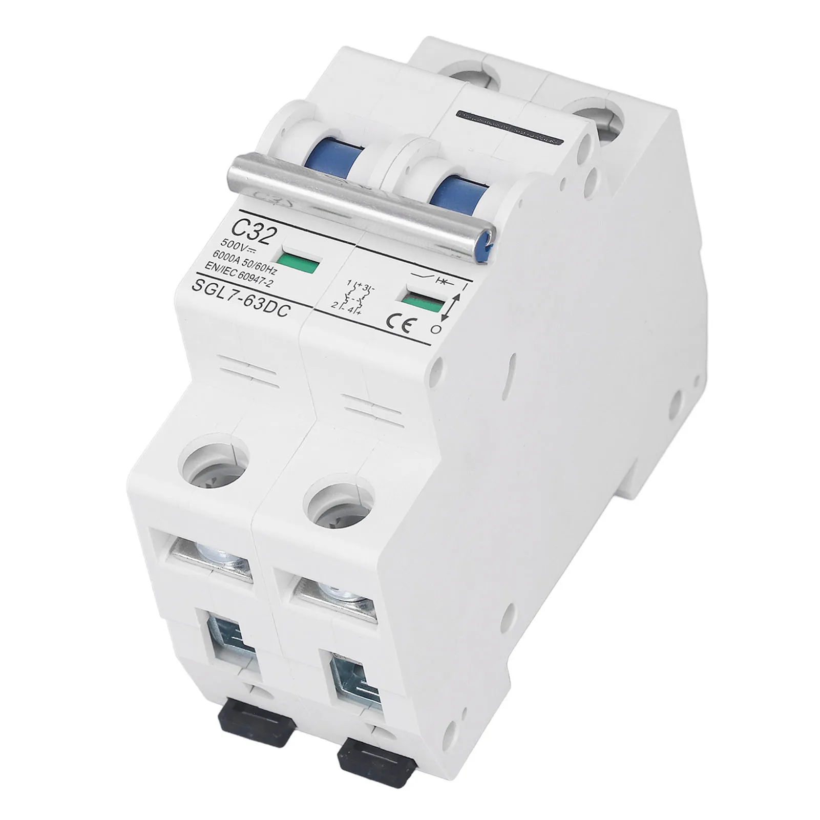 DC Miniature Circuit Breaker 2 Pole 500V 32Amp Isolator Din Rail Mount Disconnect Switch for Solar PV System
