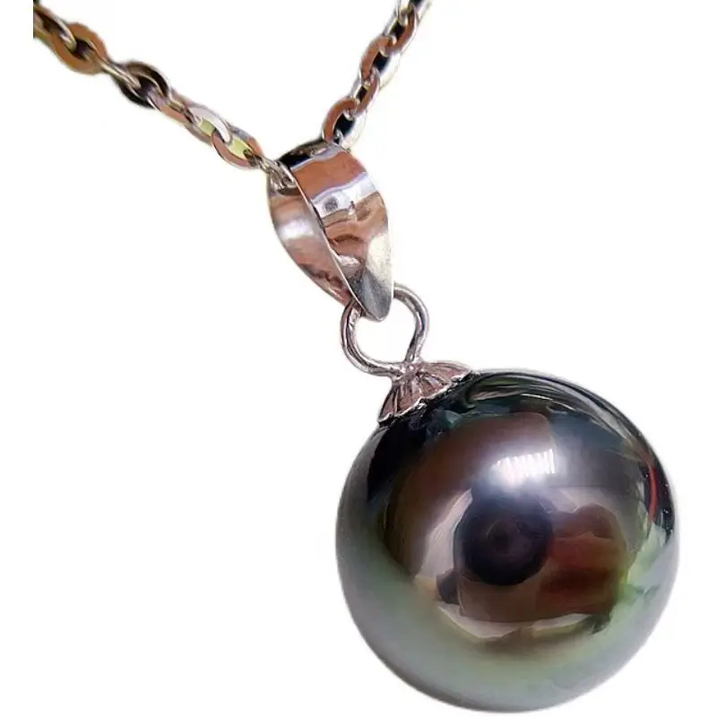

Charming Huge 15mm Natural Sea Genuine Black Round Pearl Necklace Pendant 5178AAA