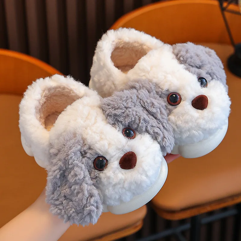 

Kids Cotton Slippers Winter Boys Girls Non Slip Indoor Cute Dog Design Warm House Shoes for Children