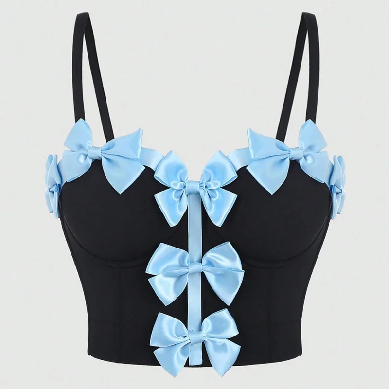 Fashionable Glossy Bow Lolita Wear Cute Sexy Hot Girl Butterfly Top Women Nightclub Party Cropped Vest Women Wedding Bralette