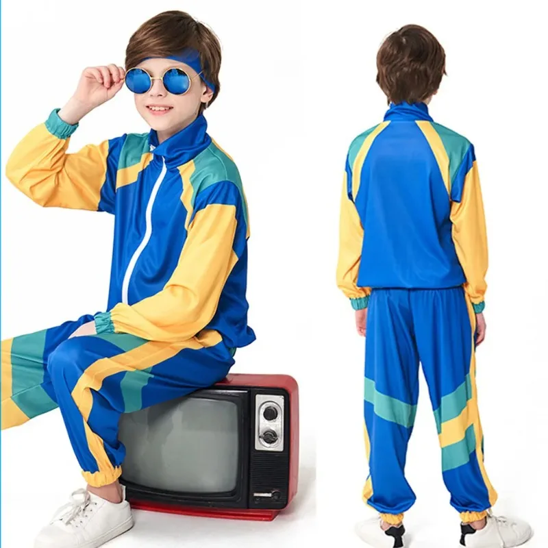 70s 80s Retro Disco Hippie Costume Halloween Carnival Party Cosplay Unisex Tracksuit Suit For Boy Girl Uniform Spring Coats