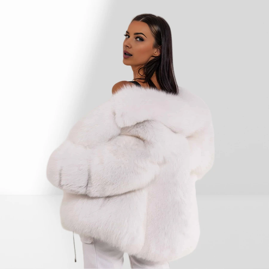 White Fox Fur Coat With English Collar Real Fox Fur Jacket For Woman Genuine Fur Coats Winter Hot Selling Natural Fur Coat