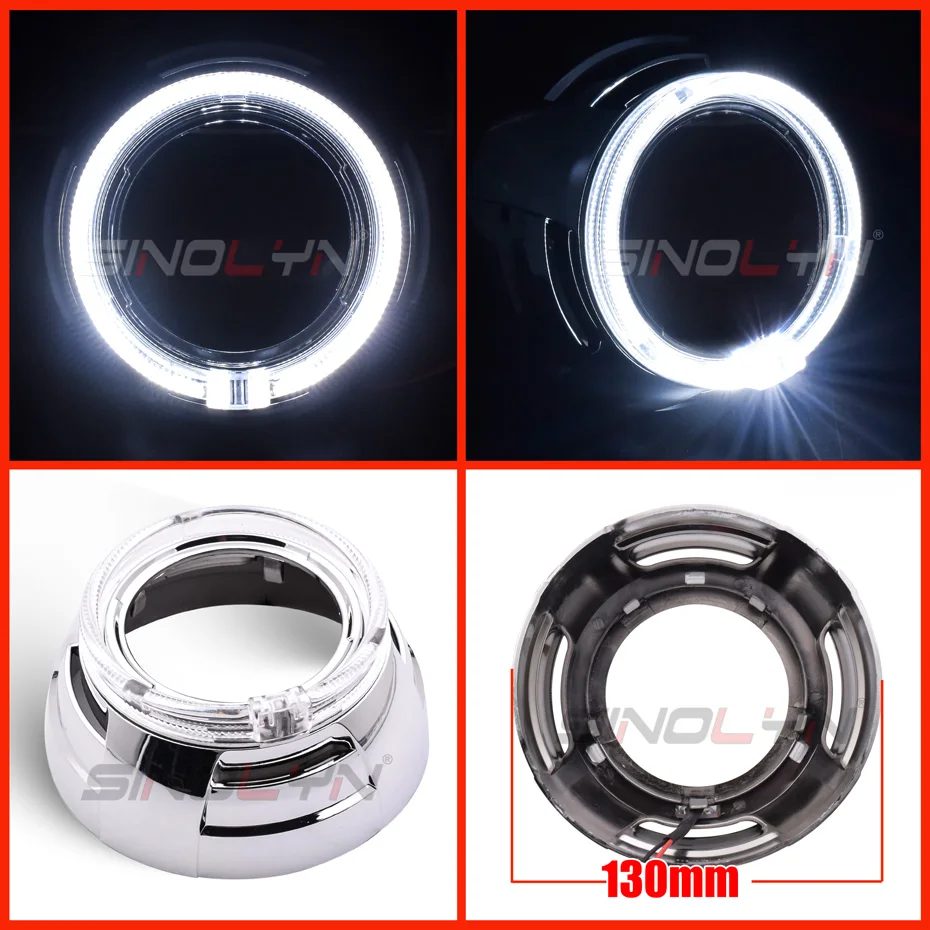 Sinolyn Projector Bezel LED Angel Eyes Shrouds For Hella/Q5 Lenses 3.0 Inches Cover Bi Xenon Headlight Lenses DRL Bezels