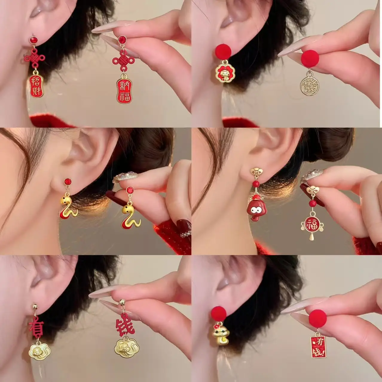 2025 Ethnic Chinese New Year Snake Shaped Earrings for Women Golden Red Color Zodiac Animal Sign Luxury Jewelry Ear Clip Gifts