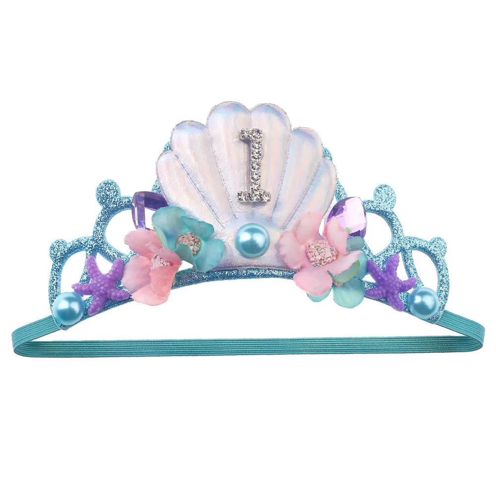 Diadema pequeña con corona de sirena, diadema de flores con cola de sirena, accesorios para la cabeza de princesa para niñas, diadema para fiesta de cumpleaños, regalo