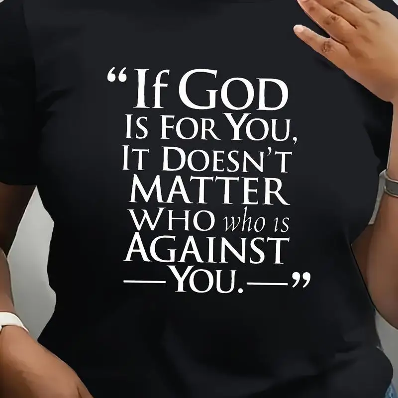 

Inspirational Christian T-shirt for Women If God is for You Slogan Tee Positive Quote Graphic Top