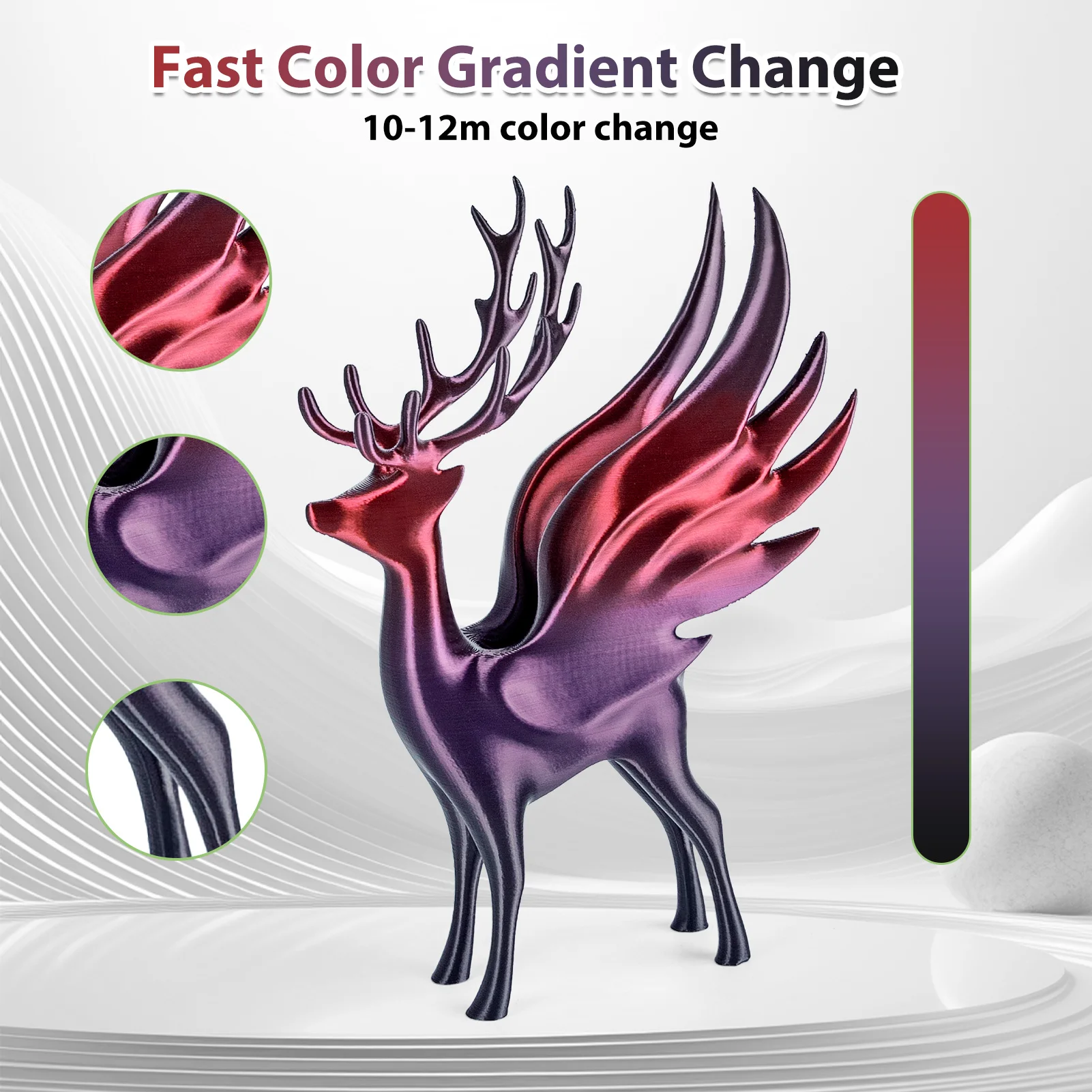 250g خيط PLA حريري قوس قزح 1.75 مم - خيط PLA لامع متدرج لطابعات 3D - متوافق مع معظم الطابعات (أسود/أحمر/بنفسجي) #3