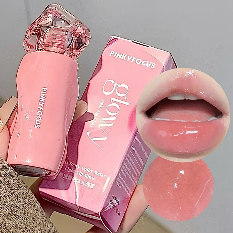 Pinkyfocus Lipstick Glossy Mirror Lip Gloss Hydrating Juicy Nude Lip Tint LongLasting Moisturizing Natural Daily Makeup Lipstick