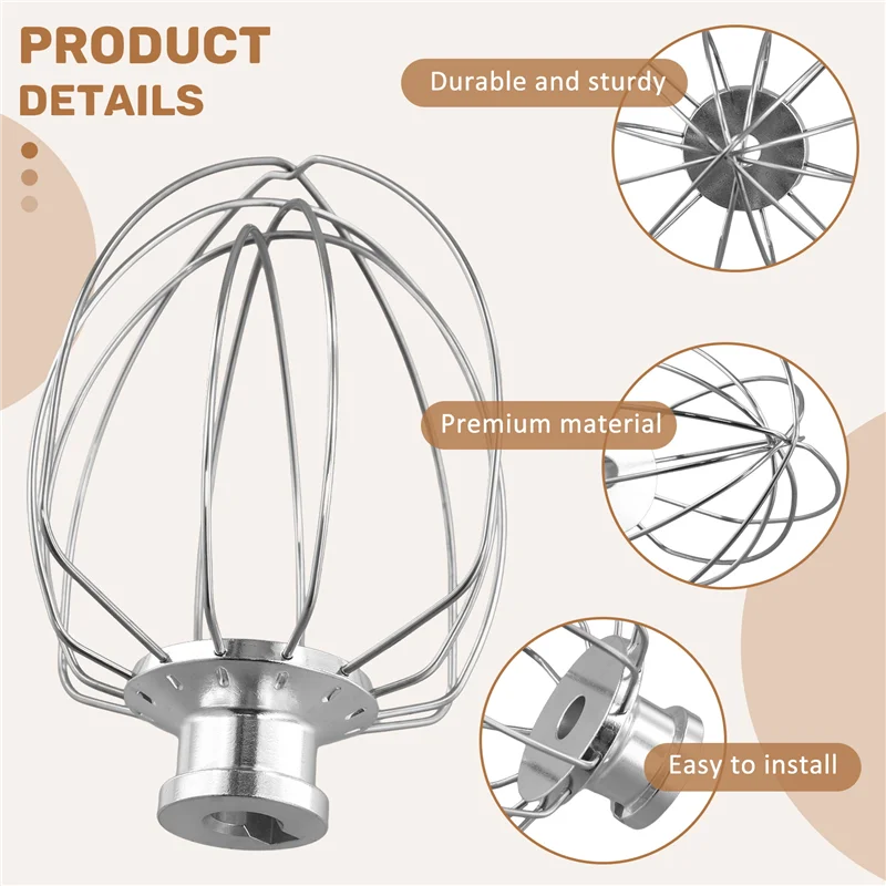 

WHYY-Whisk Attachment For Kitchenaid Stand Mixer With Tilting Head, Stainless Steel Egg Cream Stirrer, (Replacement K45WW)