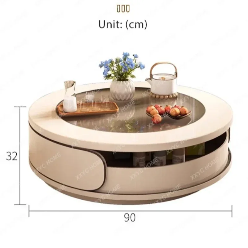 A Small Apartment Living Room Household Modern Simple Creative Round Glass Coffee Table